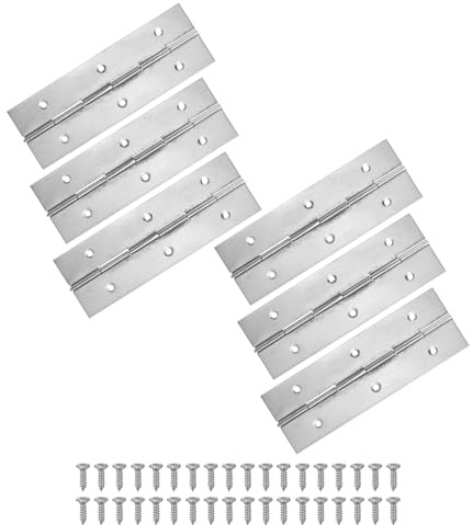 M METERXITY 6-Pack Piano Hinges, 6 Inch / 150mm Stainless Steel Continuous Piano Hinge with Holes and Screws for Cabinets Door/Storage Box [2X 0.04/ 50x 1mm Open Width Thick, Silver Tone]