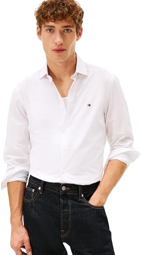 Tommy Hilfiger herr Flex Dobby SF skjorta MW0MW41684 L/S skjorta, vit, M, Vit (vit), M