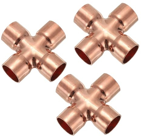 PATIKIL 5/8(16mm) Raccordi per Tubi in Rame, 3Pz Raccordi per Tubi a 4 vie Connettore per Saldatura per Impianti Idraulici, Condizionatori D'aria, e Refrigerazione