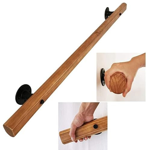 GOUZIBHD Corrimano in Legno da 50-120 cm, Corrimano per Scale da Parete, Ringhiera Antiscivolo per Bar Soppalchi Asili Parapetto con 2 Supporti, Corrimano Industriale(Size:70cm)