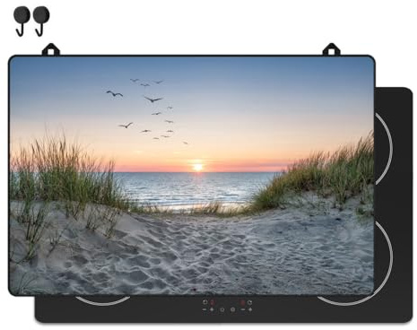 KitchyMist Protège Plaque Induction Plage et Dunes - 80x52 cm - Déco cuisine - Protection pour plan de travail - Cuisson protégée - Fond de hotte de cuisine