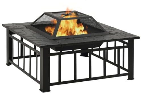 Eleganz Feuerkorb XXL 79x79x46,5 cm aus Stahl mit Schürhaken – Großer Feuerkorb für Garten, Terrasse und Camping – Langlebig und Wetterbeständig