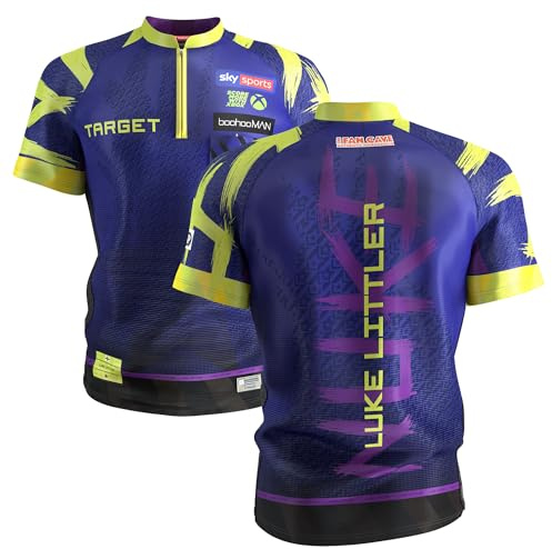 Target Darts Luke Littler Dart Shirt 2026 | Mens Darts Shirt, Adult Cool Play Collarless Dart Top, Dartboards Top Men, The Nuke Player Edition T Shirt – S