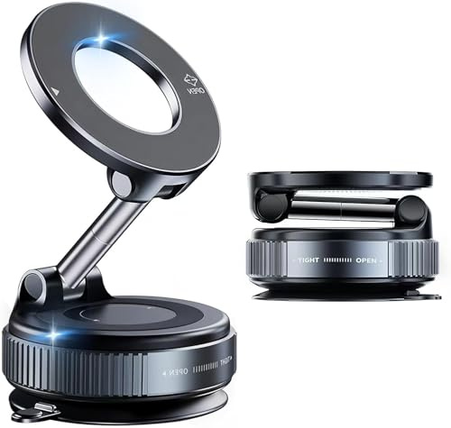 Vacuum Magnetic Phone Holder for Car, Suction Phone Mount 360° Rotatable, Foldable & Adjustable[89+LBS Suction Power & 2800gf Strongest Magnet] for iPhone 16 Pro MAX 15 14 13 12 Android/GYM/Mirror