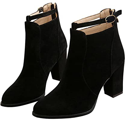 Generisch Bottines pour femme - Matériau pour talons - Flocons de cheville - Mode avec bottes épaisses - Chaussures pour femme, Noir , 42 EU
