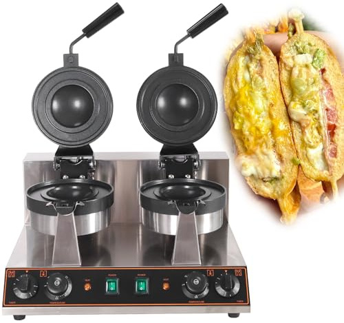 ZHDANB Máquina UFO Hamburguesas eléctrica Prensa de Hamburguesas Comercial Máquina para paninis Disquera Pan Cubano Industrial 50℃~300℃ para restaurantes/Camiones de Comida doubleheadrotating