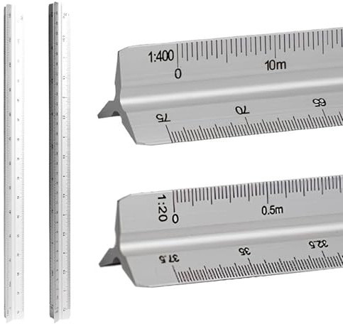 TONAUP 2 Stück Maßstab Lineal, Aluminium Dreikantmaßstab Dreikant für Architekten, Ingenieure, Architekturstudium- 1:20, 1:25, 1:50, 1:75, 1:100, 1:125/1:100, 1:200, 1:250, 1:300, 1:400, 1:500