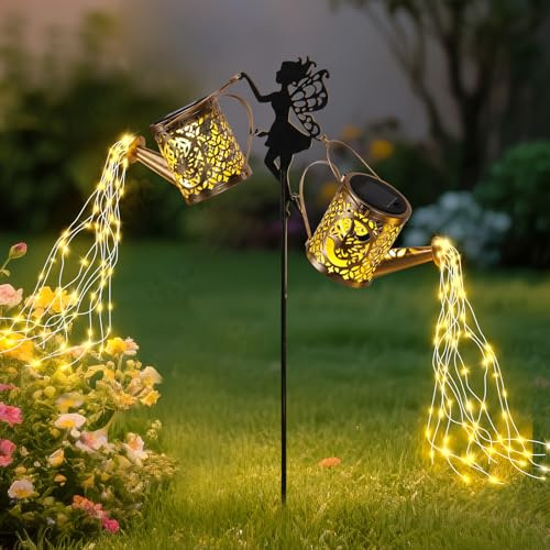 ZKLiLi Solar Watering Can Lights Outdoor, IP65 Waterproof Garden Decor with one Pole Two Light - Hanging Patio Lawn Pathway Decoration Gift for Backyard,Lawn,Patio