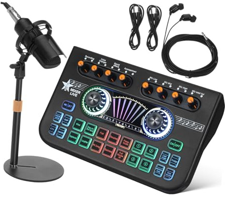 Housoutil Microfono Per Podcast Mixer Audio Per Scheda Audio Live Attrezzatura Per Studio Musicale Portatile e Stereo Per Chitarra e Microfono