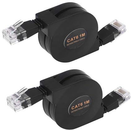 SZLliyxs 2 Pack CAT6 Retractable Ethernet Cable 3.3FT - High-Speed RJ45 Cable with Flexible Rubber Coating, Black Plastic Housing, 10Gbps Network Cable for Lag-Free Gaming, Streaming & Office Use