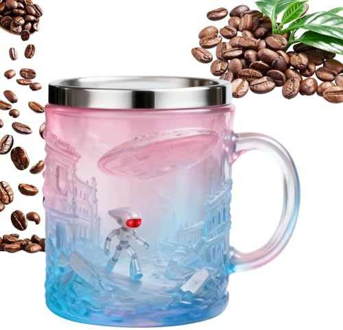 Yuecjian da tè – 200 ml contenitore per bevande in rilievo alieno 3D, con bordo in acciaio, per cucina, viaggi, lavoro, pausa mattina, sera, festa collezione