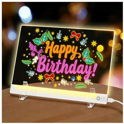 MouMouPurr LED Drawing Board with 12-Colour Pen, Magic Board for Kids, Acrylic Dry-Erase Glowing memo Art Doodle Magic Board Light up, Suitable for Offices