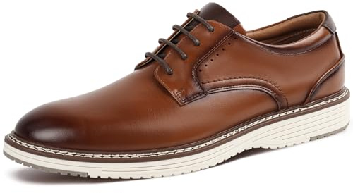 Glamor Chaser Men's Oxfords Derby Dress Shoes Work Business Sneakers | Casual/Classic Style, Soft PU Upper, Cushioned Insole, Comfortable Lightweight for Office Standing Walking in Brown