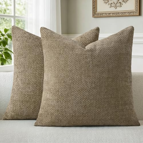 a moment Kissenbezug 40x40 Braun Chenille 2er Set Dekokissen Kissenbezüge