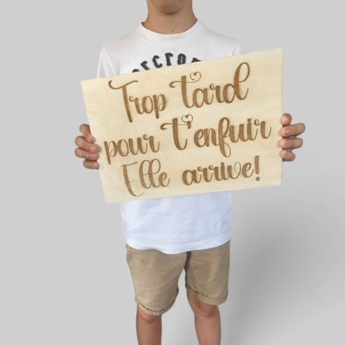 Pancarte en Bois pour Cérémonie de Mariage, Panneau Gravé avec Message Français, Décoration Mariage