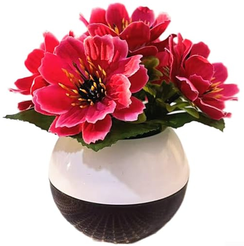 Chrysantheme aus Kunststoff und Stoff, für den Innenbereich, für Schreibtisch, Tisch, Zuhause, Büro, Wohnzimmer, Schlafzimmer, Dekor-Design (rot)