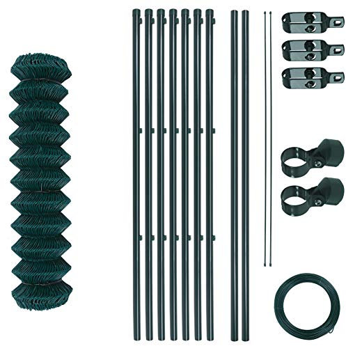 Maschendrahtzaun-Gartenzaun-Set verzinkt und grün beschichtet Maschenweite 6 x 6 cm, Zaunset, Drahtzaun, Maschendraht, Komplettset, Zaun-Set (1,5 x 15 m)
