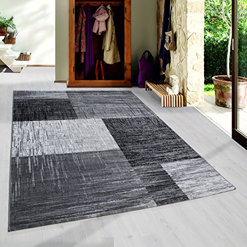 Homebyhome Matta 160x230 cm Svart Korthårig Abstrakt Rutigt Mönster Modern för Vardagsrum Sovrum Kök Hall Matsal Mjuk