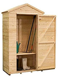 Dunster House Talia Wooden Garden Tool Shed, Outdoor Storage Box with Shelf & Tool Rail, Natural Timber Finish