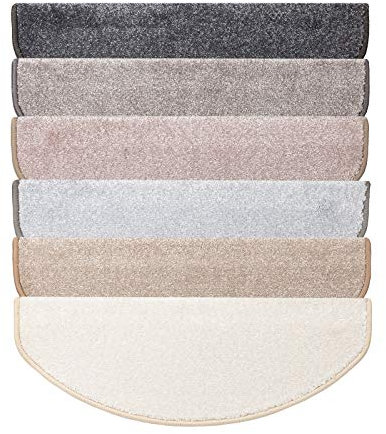 casa pura Stufenmatten innen 15 stück Treppenteppich selbstklebend und antirutsch mit kuschlig weichem Flor | Treppen Teppichstufen gekettelt halbrund Anthrazit | 65 x 23,5 x 1,3 cm (Sundae)
