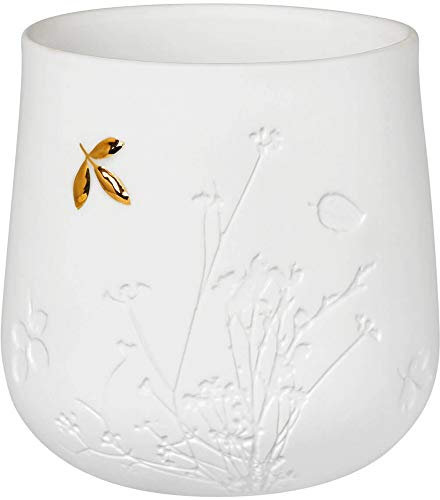 Räder Porzellangeschichten Teelicht Blatt aus Porzellan in der Farbe Weiß-Gold, Maße: 8cm x 8cm x 8cm, 14134