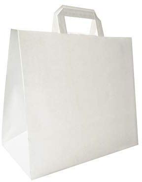 Carte Dozio - Bolsa de la compra de papel kraft con fondo cuadrado, color blanco, asa plana, f.to 32 + 17 x 29 cm, paquete de 25 unidades