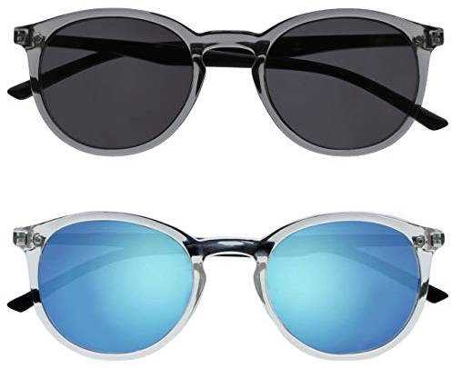 OPULIZE Met Sonnen Leser Brille 2er Pack Schlank Runder Rahmen Federscharniere Kratzfeste Getönte Linse UV400-Schutz Transparent Grau Kristall Herren Damen SS60-7C +1.50