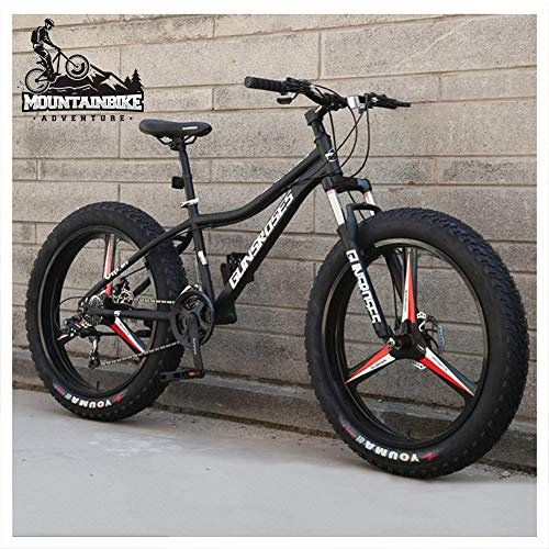 NENGGE Hardtail MTB 26 Zoll mit Gabelfederung für Herren Damen, Erwachsenen Fette Reifen Fahrräder, Scheibenbremsen Mountainbike, Rahmen aus Kohlenstoffstahl,3 Spoke Black,21 Speed