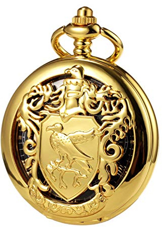 TREEWETO Unisex Taschenuhr Mechanisch Doppelter Abdeckung Vogelschild Skelett Steampunk Für Herren Damen mit Kette & Geschenk-Box