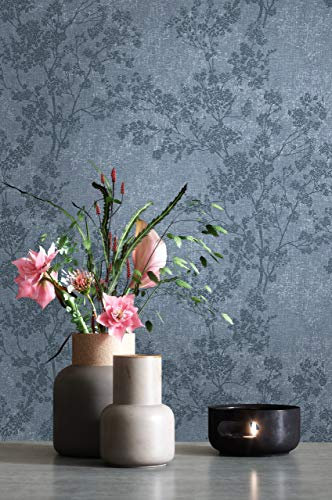 NEWROOM Tapete Blau Vliestapete Blumen - Blumentapete Floral Weiß Dunkelblau Blätter Blüten Mustertapete Modern Natur inkl. Tapezier-Ratgeber