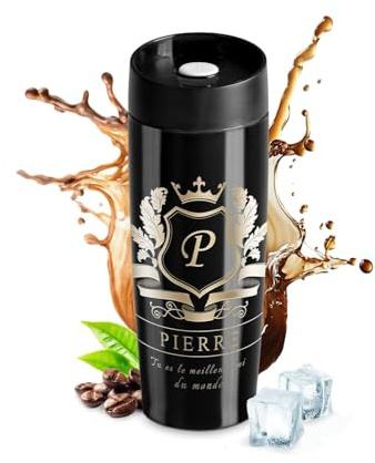 Maverton Thermo Mug Noir pour lui - Thermos Café-Thé - Mug isotherme de 35 cl - Fermeture à Pression - En acier inoxydable - Cadeau d’anniversaire pour chaque homme - Couronne
