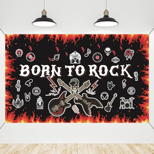 Crenics Rock and Roll Partydekorationen, Born to Rock Hintergrund Banner 1,8 x 1,1 m, Sternmusikthema Geburtstag Party Supplies