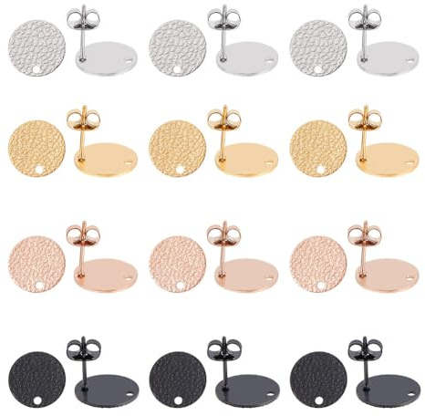 UNICRAFTALE Über 32pcs 4 Farben Flache Runde Ohrstecker Erkenntnisse 0.8mm Pin Edelstahl DIY Ohrstecker Mit Ohrnüssen Und Schleife Metall DIY Ohrringe Für Die Schmuckherstellung