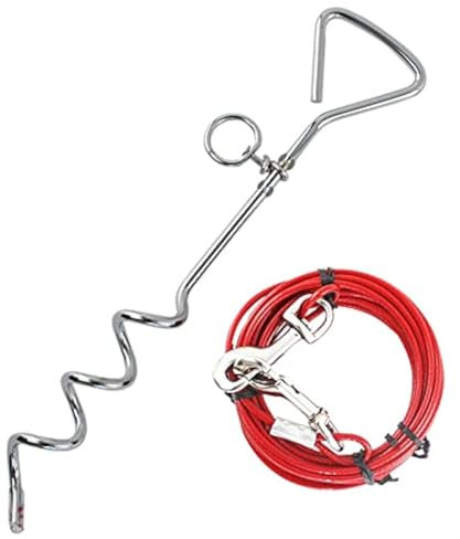 Taylor & Brown 33ft 10m Heavy Duty Dog Tie Out Cable with 16 Inch Spiral Ground Stake Sturdy Puppy Pet Dog Stake and Dog Leash for Outdoor, Yard or Camping