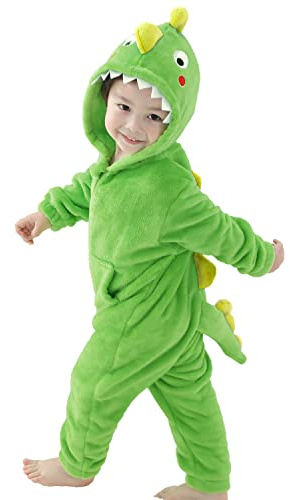 LOLANTA Dinosauriedräkt för barn, karnevalsdjur jumpsuit för barn (4–6 år, mörkgrön)