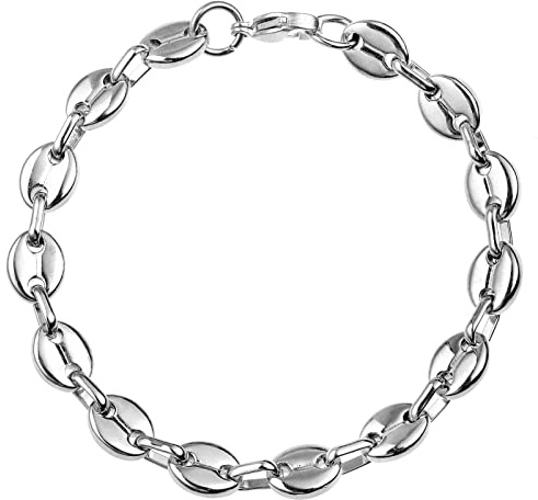 HIJONES Stainless Steel Coffee Beans Chain Bracelet for Men Women, Minimalist Hip Hop Silver 11mm Wide