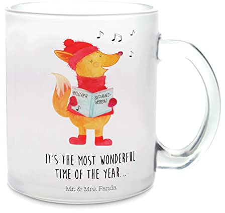 Mr. & Mrs. Panda Teetasse Fuchs Sänger - Geschenk, Teeglas, Advent, Wintermotiv, Geschenk Sänger, Winter, Weihnachtslieder, Nikolaus, Weihnachten,