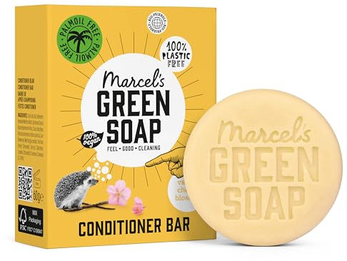 Marcel's Green Soap - Hair Conditioner Bar Vanilla & Cherry Blossom - Zero Plastic Packaging - Vegans, 60 grams