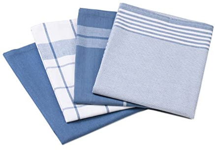Gözze - Lot de Torchons, 4 pièces, 100% coton Tissu Jacqaurd, haute densité (200 g/m²), 50 x 70 cm - Bleu