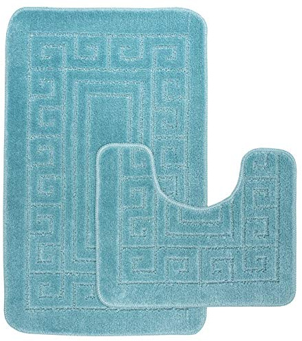 Griechische Badematte, 2-teiliges Set, rutschfester Badteppich, WC-Vorleger, waschbar, saugfähig, weich, für Badewanne, Badezimmer, inklusive 1 Badematte (50 x 80 cm) und 1 WC-Vorleger (50 x 40 cm)
