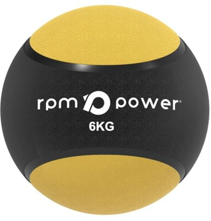 RPM Power Medicinbollar – gummimedicin väggboll med halkfritt grepp för smällning, kastning, studsning, tyngdlyftning, korsspänning, plyometri (6 kg, gul)