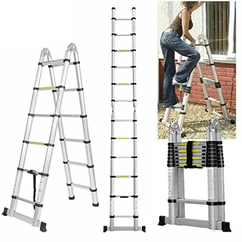 Échelle télescopique en Aluminium - 1,9 m - 1,9 m - Pliante Echelons Échelle Télescopique Pliante Solide et Robuste - Antidérapant - Charge maximale : 150 kg - EN131