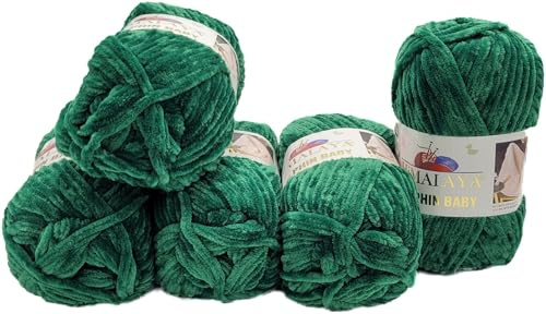 Ilkadim Export 5 x 100 Gramm Himalaya Dolphin Strickwolle, Babywolle einfarbig, 500 Gramm Wolle Strickgarn Super Bulky (Dunkelgrün 80331)