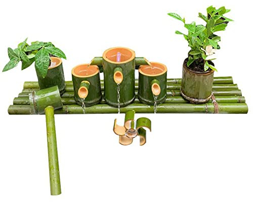 RONGQI Bambusgartenwasserbrunnen ， Japanischer Zen Garden Teich Wasser Verfügt über Eine Dekoration Mit Pumpe(30cm/11.8in)