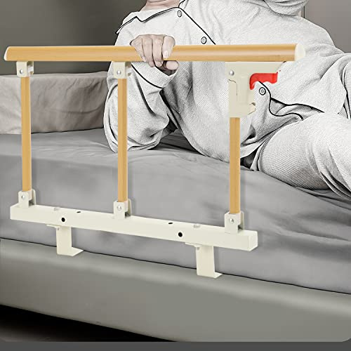 Jopassy Griglia da letto per anziani, pieghevole, con una chiave, protezione laterale con manico in metallo, per adulti e anziani (colore legno)