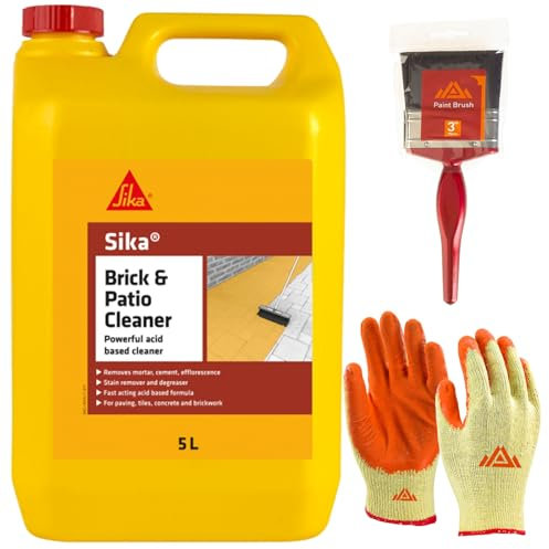 Perfectonish Brick and Patio Cleaner - Fast Acting Stain Remover, Decking and Patio Cleaner - Removes Mortar, Cement, and Efflorescence- With Protective Gloves & Brush