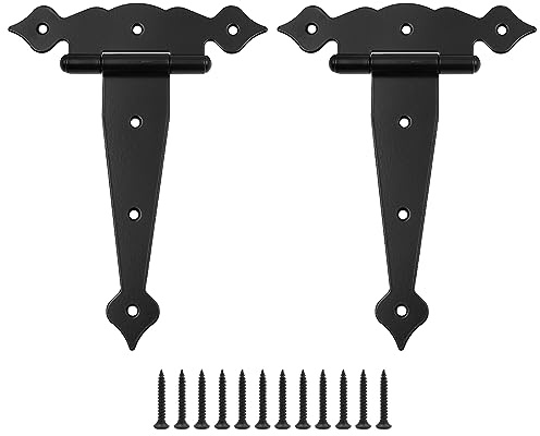 ZONADAH Set of 2 Classic Black Iron Galvanized T-Shape Floral Hinges, 8 inches, Pack of 2 with Screws