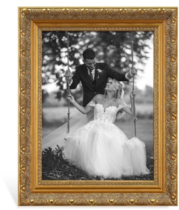 FOLKOR Wood Canvas Frame for 9x12 Oil Paintings Art Prints, Finished Antique Gold 9x12 Frame for Landscape Portrait Office Living Room Wall Decor (No Glass & Backboard)