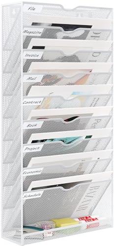 EasyPAG 10 nivåer A4 nät i bricka hängande väggfilhållare brevorganiserare tidningsförvaringsställ, vit
