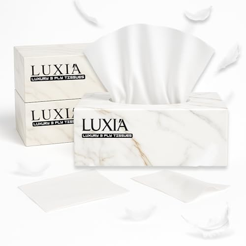 Luxia 3ply Luxury Bulk Facial Tissues 24 Packs x 150 Per Box - Soft Tissues for Everyday Use - Soft, Strong and Absorbent White Tissue Paper Fragrance-Free(3600 Tissues),